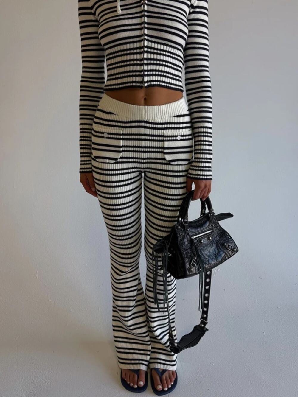 Frankies Bikinis Camden Striped Knit Pants in Starlit Stripe Size Large